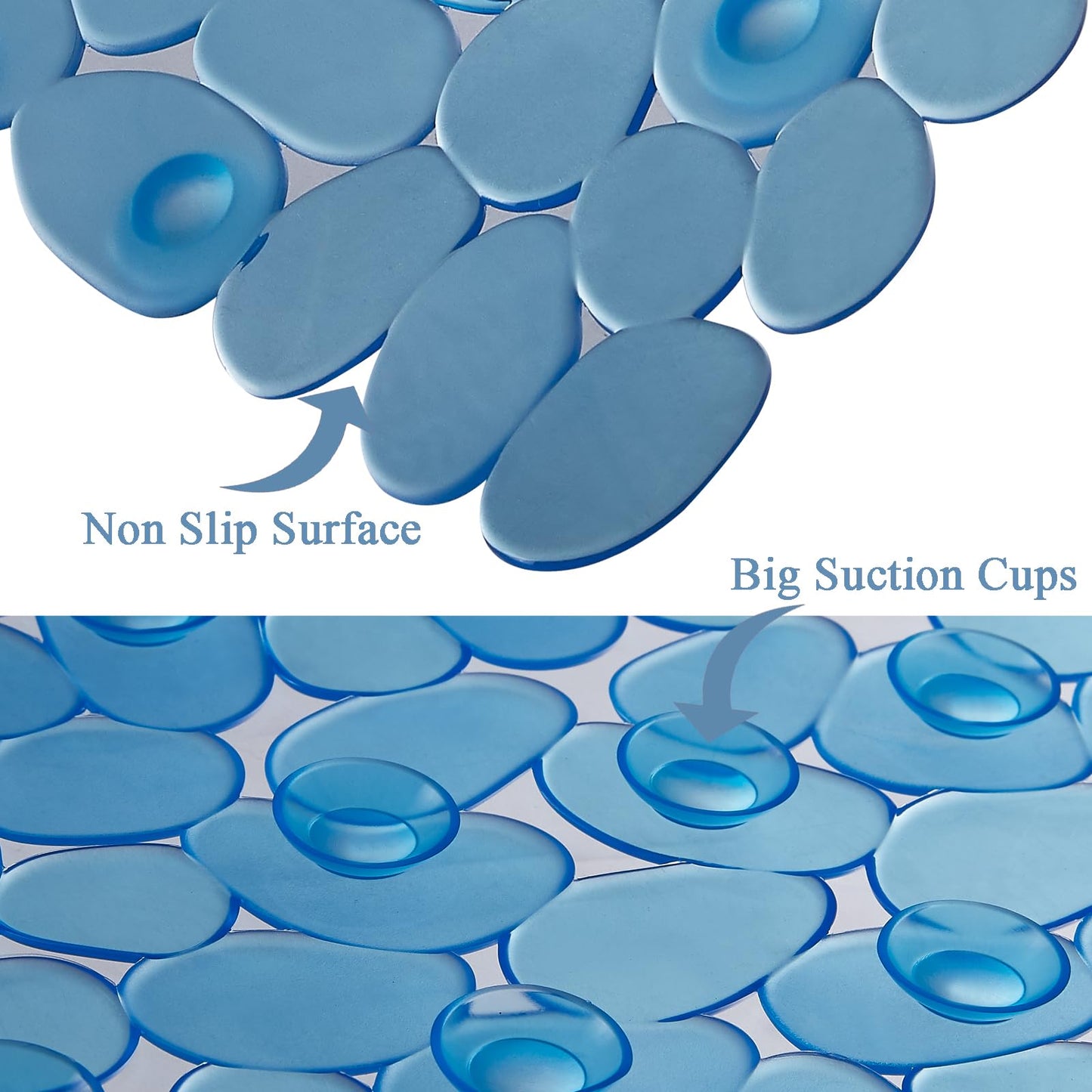 Webos Bath Shower Mat Non Slip: Extra Large Pebble Bathtub mat for Families, Anti Slip Shower Matt with Drain Holes Suction Cups Tub Mat - 16 X 40 Inch Clear Blue