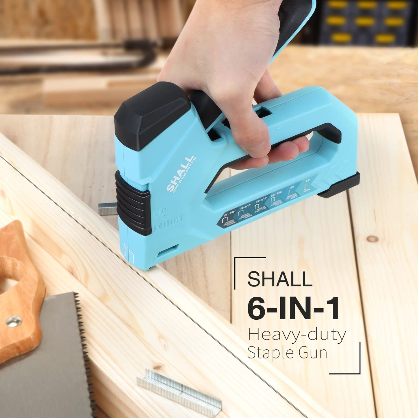 SHALL 6-in-1 Staple Gun Heavy Duty - Upholstery Stapler Nail Gun with 4000 Counts Staples, Manual Brad Nailer with Staple Remover for Wood, Crafts, Fabric, Cable, Wall, Decoration, Furniture