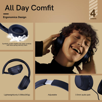QCY H3 ANC Bluetooth Headphones Over Ear, Active Noise Cancelling Bluetooth 5.4 Headphones with Microphones, Hi-Res Audio Sound, Multipoint Connection, 60H Playback, Custom EQ via App(Blue)