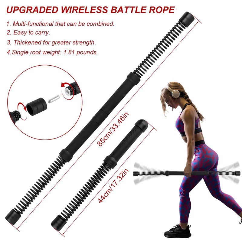 Ropeless Battle Ropes for Home Gym with Non-Slip Gloves, 2Pcs Portable Cordless Home Gym Equipment，Weighted Ropeless Battle Ropes for HIIT Workouts, Cardio, Muscle Training (Black)