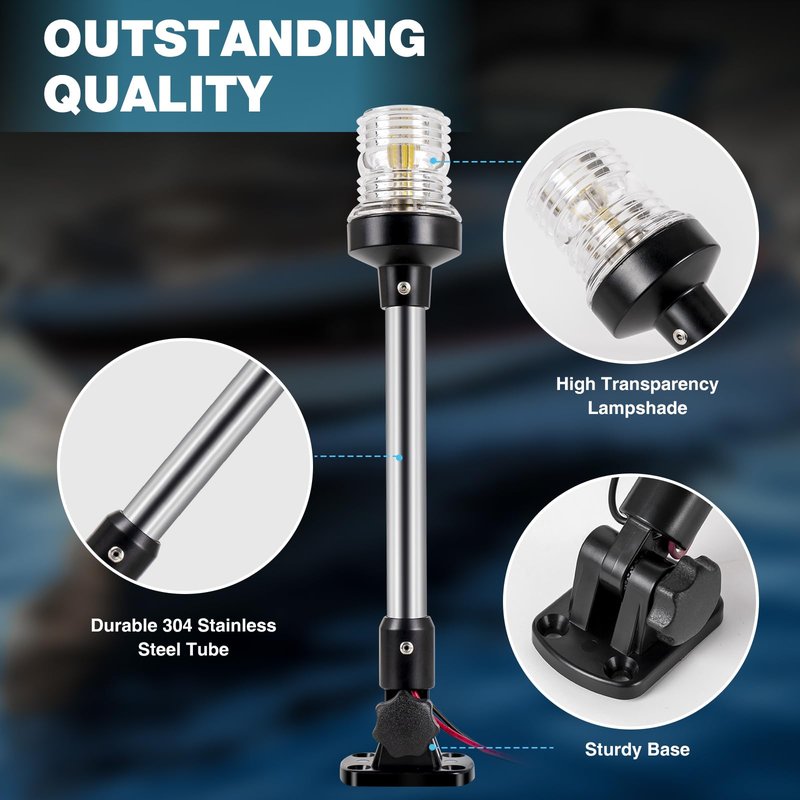 SETYPARY 12 Inches Anchor Light Boat Stern Light Waterproof IP67, White Fold Down Marine Navigation Lights for Boats LED for Pontoon, Jon Boat and Bass Boats (12-24V)
