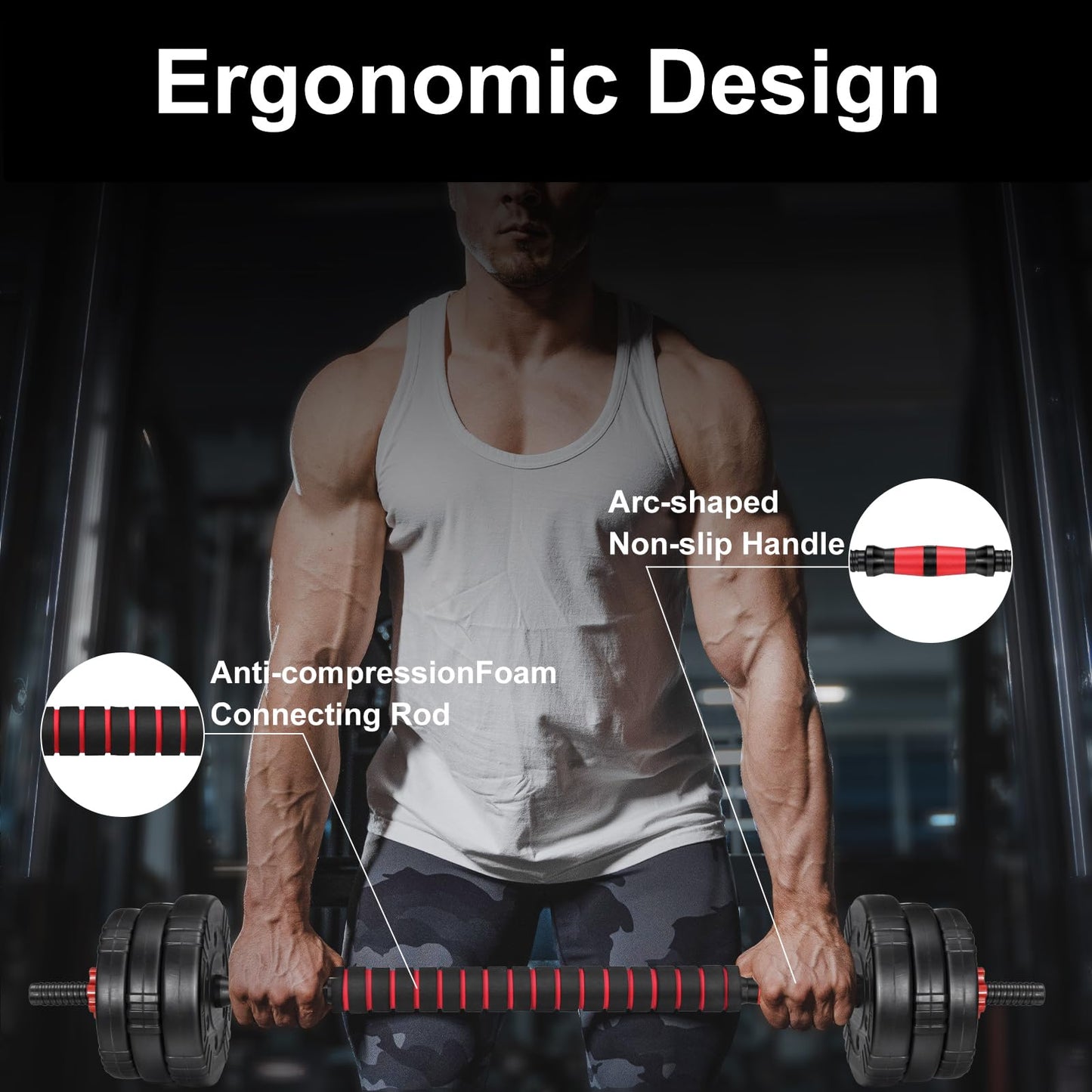 EDOSTORY Adjustable Dumbbell Set, 22/44/66/88lbs Free Weights, 4-in-1 Barbell & Kettlebell Set, Non-slip Handles, Fitness for Men & Women