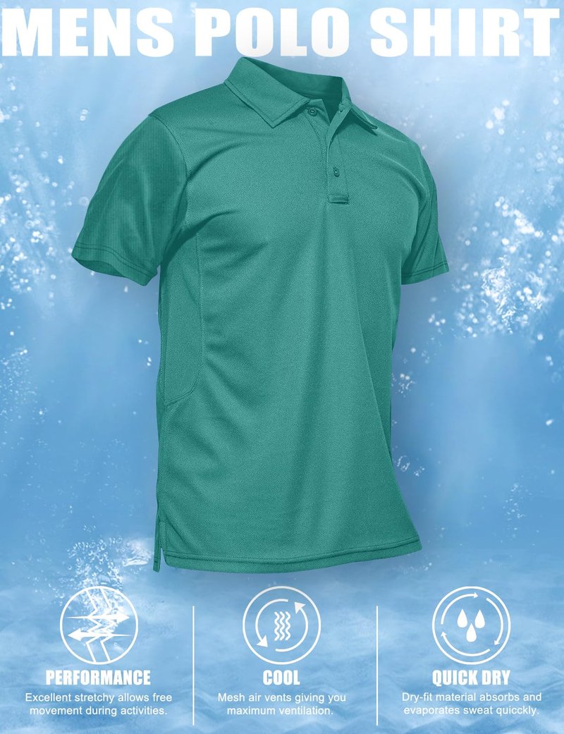 MAGCOMSEN Mens Polo T Shirts Short Sleeve Collared Work Shirt Dry Fit Tennis Top Moisture Wicking Shirt Grey Green M