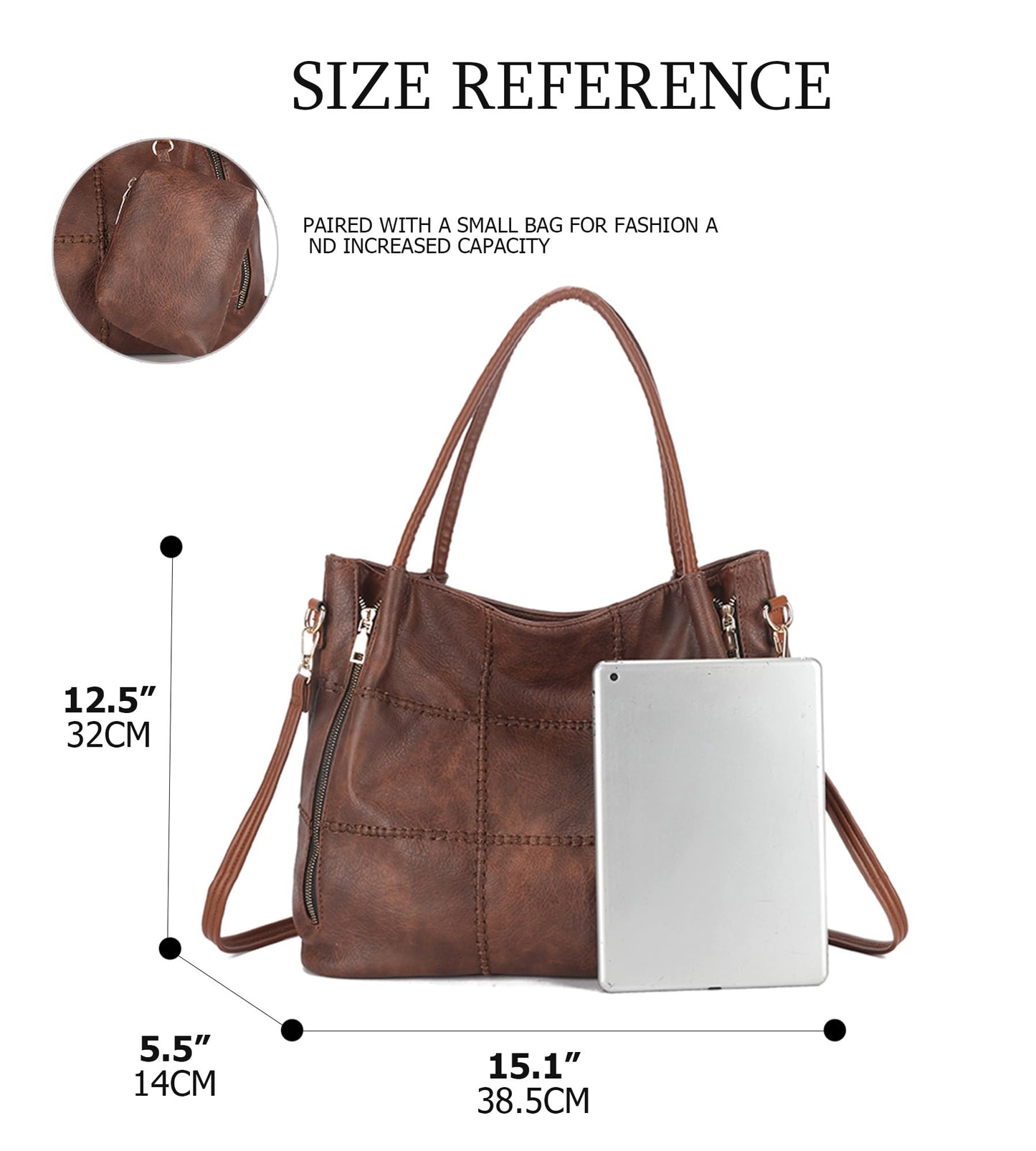 myfriday 2pcs Soft Faux Leather Tote Bag for Women Set, Slouchy Shoulder Handbag Vintage Top Handle Purse with Coin Purse (Grey)