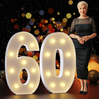 Marquee Numbers 3 Feet Tall Large Light Up Numbers 60th Birthday Decorations Women Men Big Yellow Light Outdoor Anniversary Decorations Balloon Arch Kit Party Backdrop 60