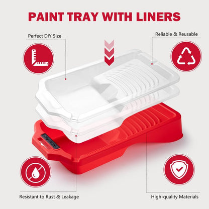Mister Rui Mini Paint Roller Kit-13 Piece, 4-Inch Microfiber Paint Rollers with Ergonomic Handle, Small Roller Paint Brush, Paint Tray with 3 Liners, Perfect for House Painting, Trim, and Touch-Ups