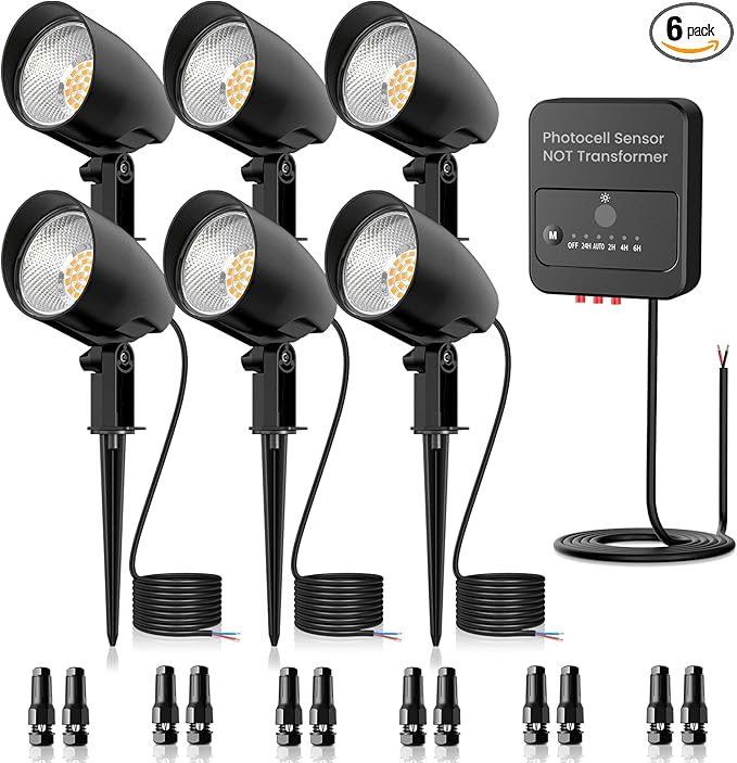 ZZXX 20W Low Voltage Landscape Lights Garden Pathway Lights Super Warm White(2000LM) AC/DC 12V-24V LED Landscape Spotlights Outdoor Waterproof with Photocell Sensor for Patio Yard Wall Tree (6 Pack)