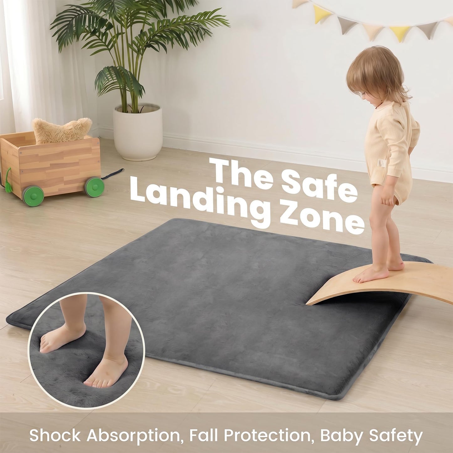 Huloo Sleep Baby Play Mat for Floor,1.3" Thick Elasti-Foam 50"×50" Playpen Mat for Tummy Time,Non-Toxic Certified Water Repellent Soft Coral Velvet for Toddler,Infant,Kids,Non-Slip Backing Safe for Crawling(Dark Grey)