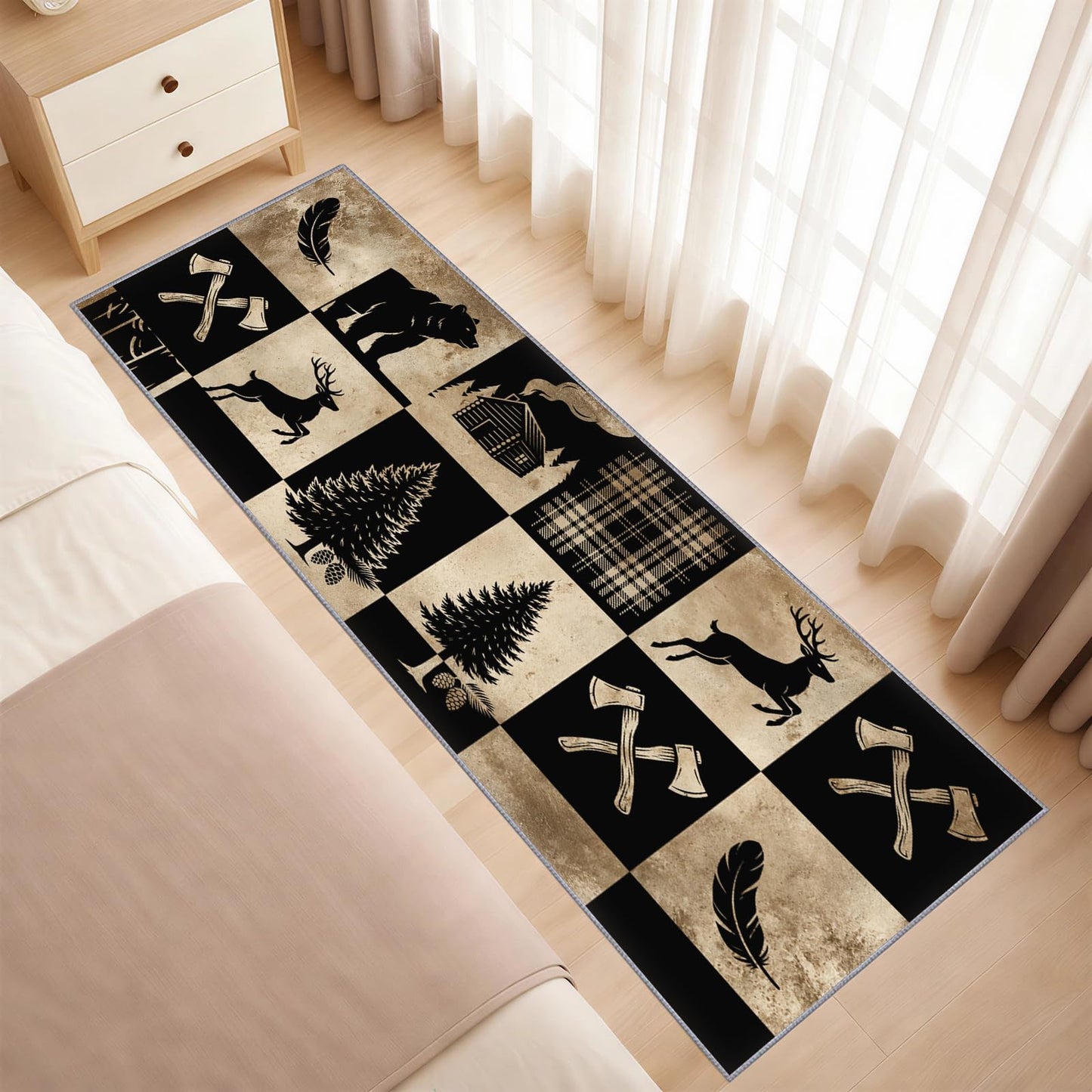CAQDUEP Rustic Wildlife Runner Rug 2x6 Vintage Lodge Style Runner, Western Country Bear Deer Rugs, Rustic Cabin Rug Non Slip Backing Washable Rugs for Hallways