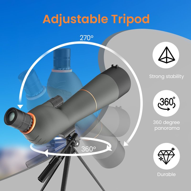 Three Triping Spotting Scope 25-75×85 - Dual Focusing Spotter Scope, with Tripod & Phone Adapter, Ideal for Bird Watching & Wildlife Observing