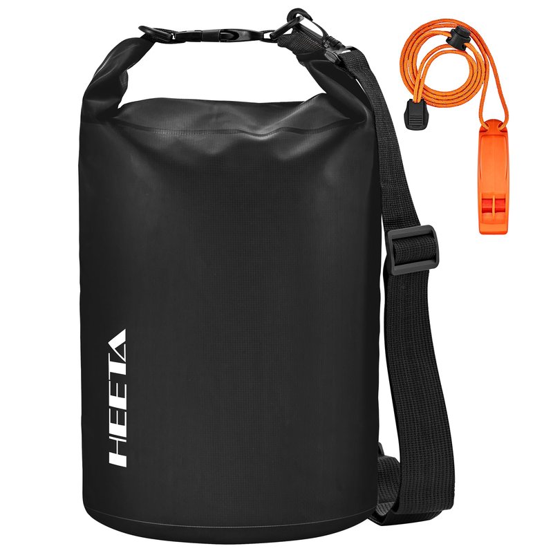 HEETA Waterproof Dry Bag for Women Men, Roll Top Lightweight Dry Storage Bag Backpack with Emergency Whistle for Travel, Kayaking, Boating, Camping, Beach, Cruise Ship Essentials (Pitch Green, 5L)