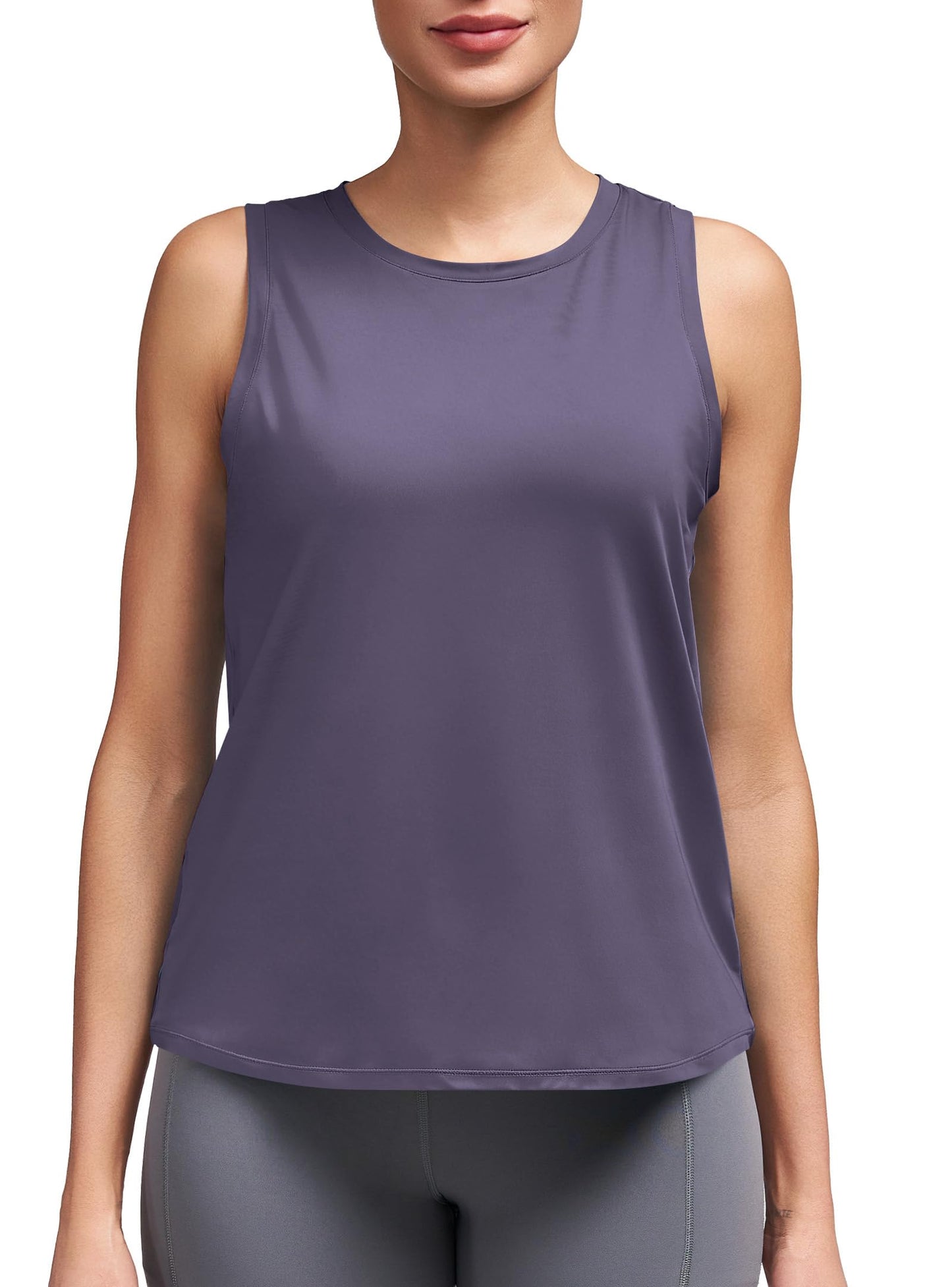 Womens Workout Tops Open Back High Neck Tank Tops for Women Wide Strap Athletic Gym Clothes Running Shirts Pilates Outfits Purple L