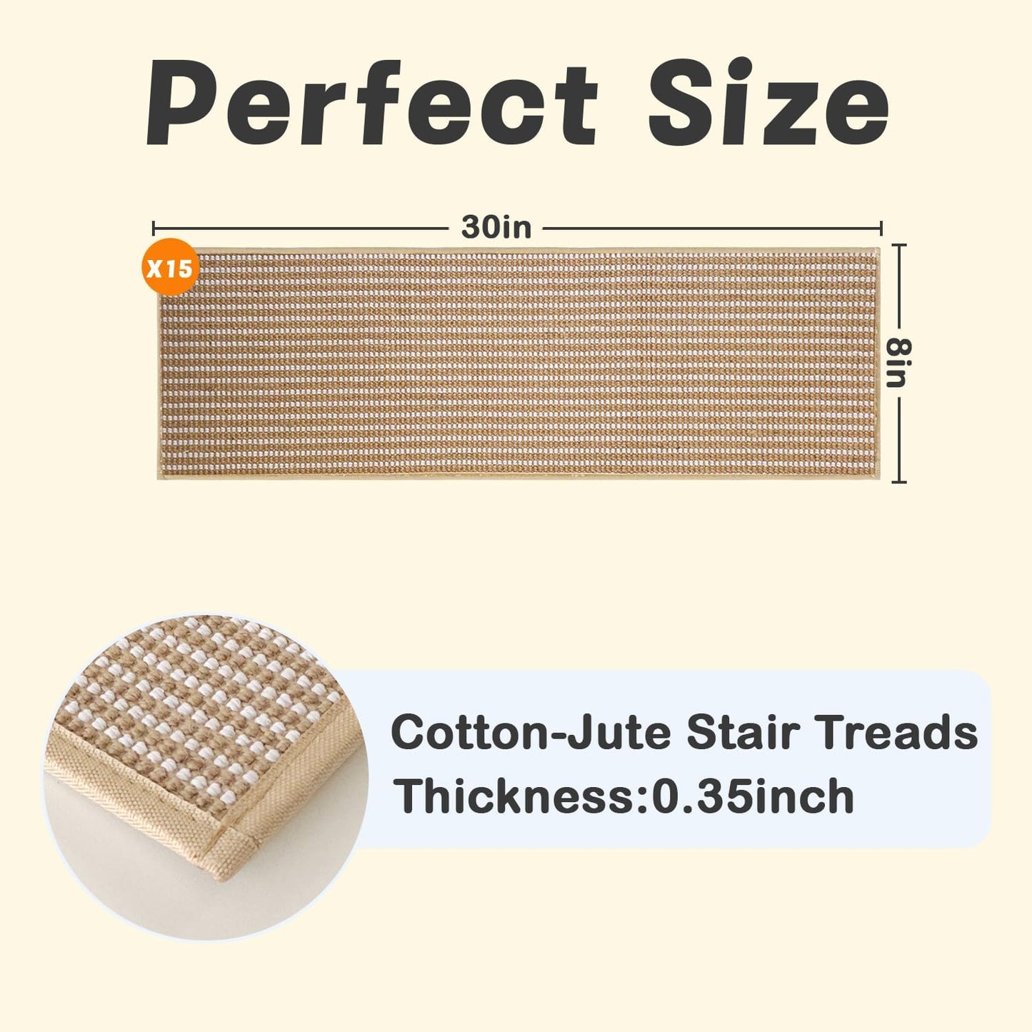 Virexa Stair Treads for Wooden Steps: 15PCS Non Slip Peel and Stick Stair Treads, 8" X 30" Stair Runner, Carpet Stairs Treads Machine Washable Adhesive Stair Rug for Kids Elders & Pets