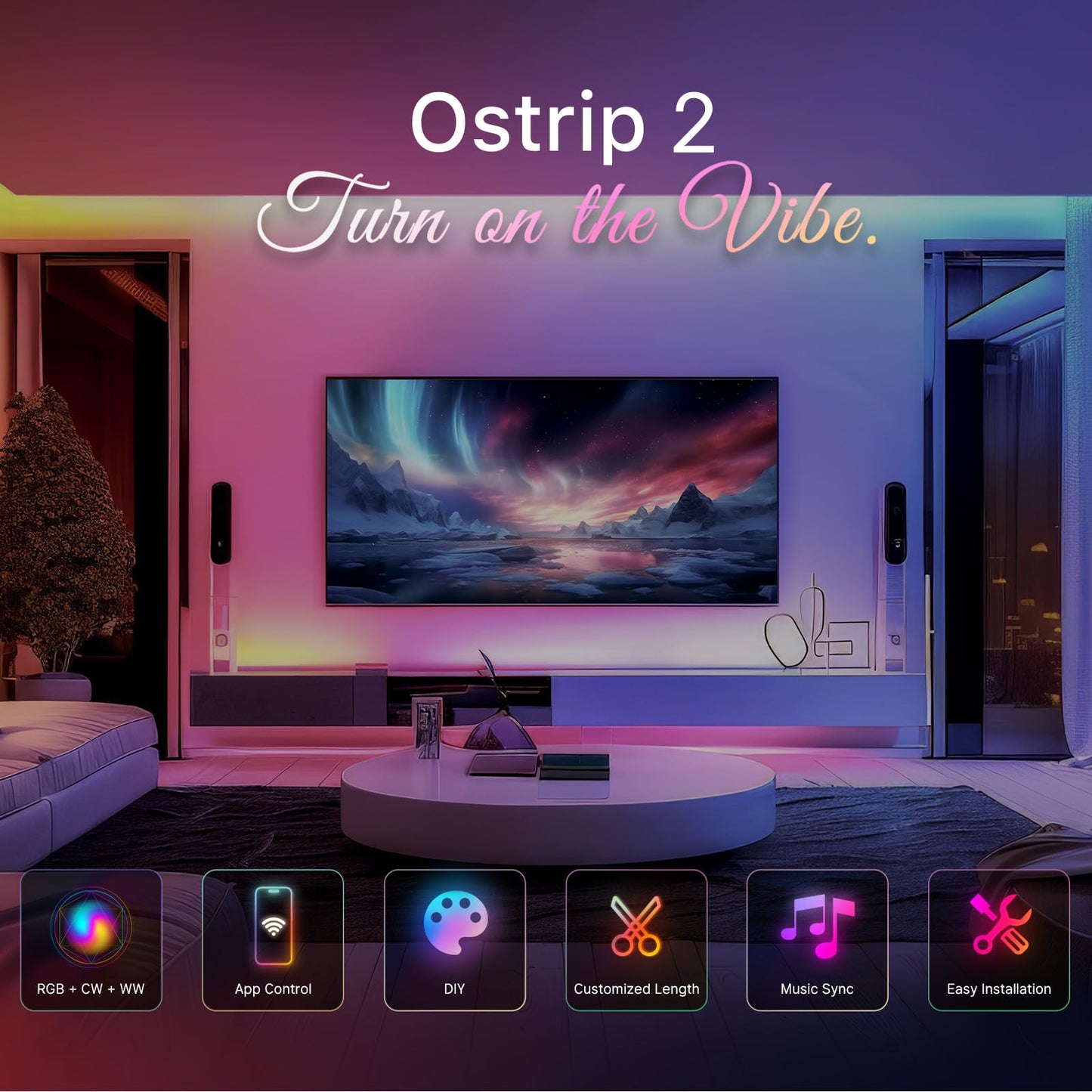 OLIGHT Ostrip 2 RGBIC LED Strip Light 16.4ft, DC24V 2700K-6500K, 0.25m Unit Cuttable, IP65, 5M Adhesive, Smart APP+Alexa, Music Sync, 44 Scene, ETL, High CRI, Plug & Play for Bedroom/Gaming/TV