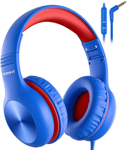 Nabevi Headphones for Kids for School, Kids Headphones with Microphone, Sharing Function, 85dB/94dB Safe Volume Limit, Over Ear Kid Headphone for School, On-line Study, Travel, Glaze Blue