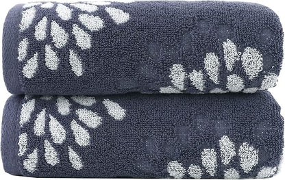 Pidada Hand Towels Set of 2 Hydrangea Floral Pattern 100% Cotton Absorbent Soft