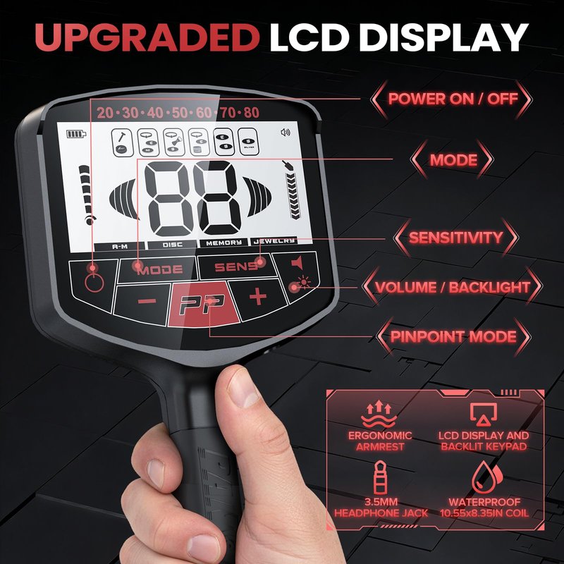 PANCKY High Accuracy Metal Detector for Adults – Collapsible, Lightweight & IP68 Waterproof Search Coil with 10.55” Large Coil, 5 Modes & Backlit LCD, Gold & Relic Detector Kit, PK1098