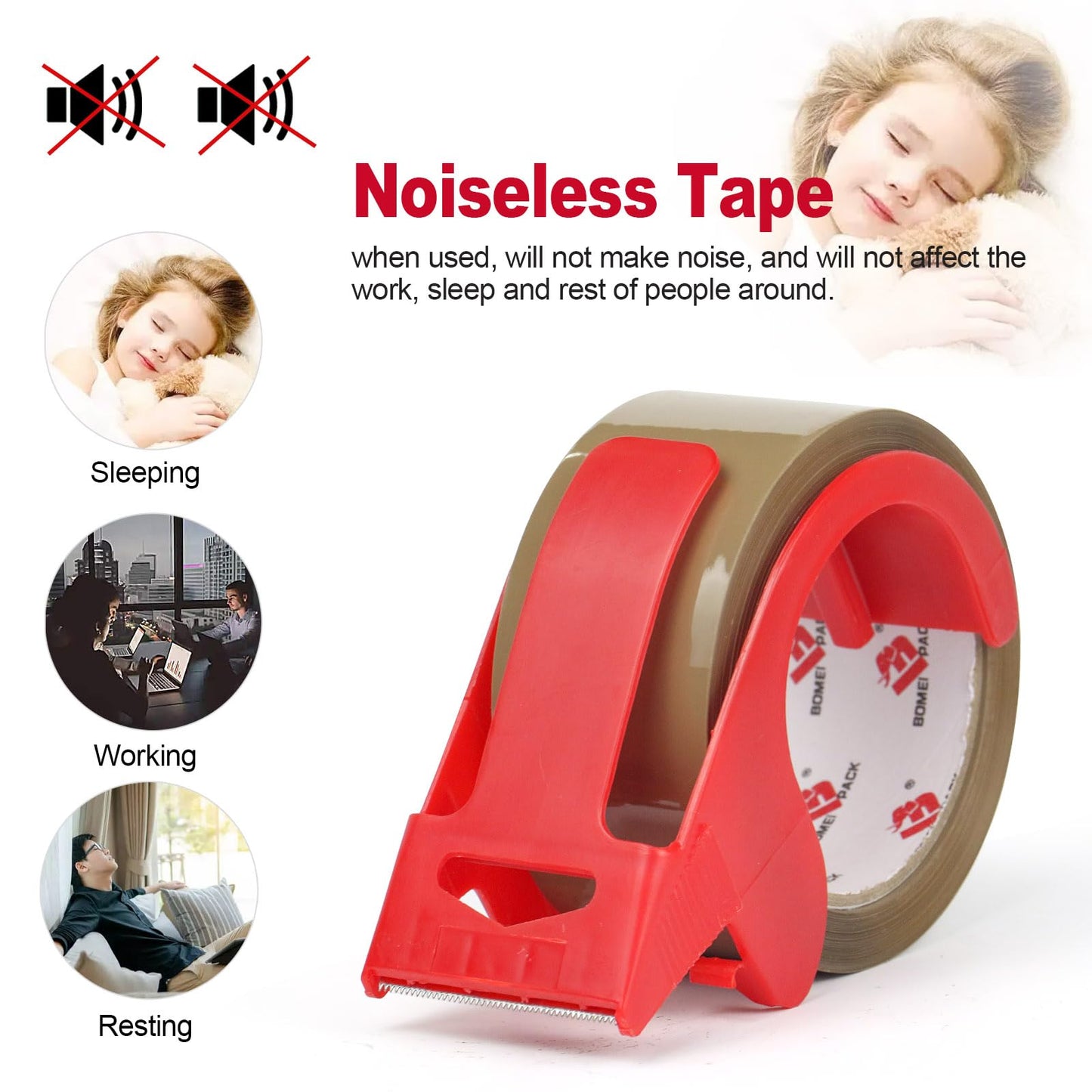 BOMEI PACK Brown Packing Tape,No Noise Packaging Tape with Dispenser,1.88 Inch x 55 Yards,Industrial Grade Packaging Tape for Shipping Moving Sealing,Noiseless Brown Shipping Tape (2)