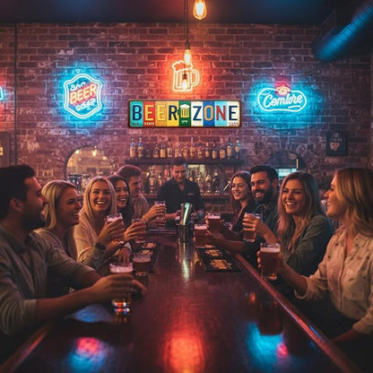 Beer Zone All-Aluminum Metal Sign – Vintage Wall Decor for Home Bar, Man Cave, Patio, Pub, Basement, Game Room Decorations – 16 x 4 Inch