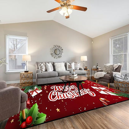 Christmas Decorative Rug 6' x 9' for Bedroom Living Room Christmas Tree Area Rug Indoor Throw Area Rug Washable Non Slip Rug for Dining Room Home Study Holiday Decor