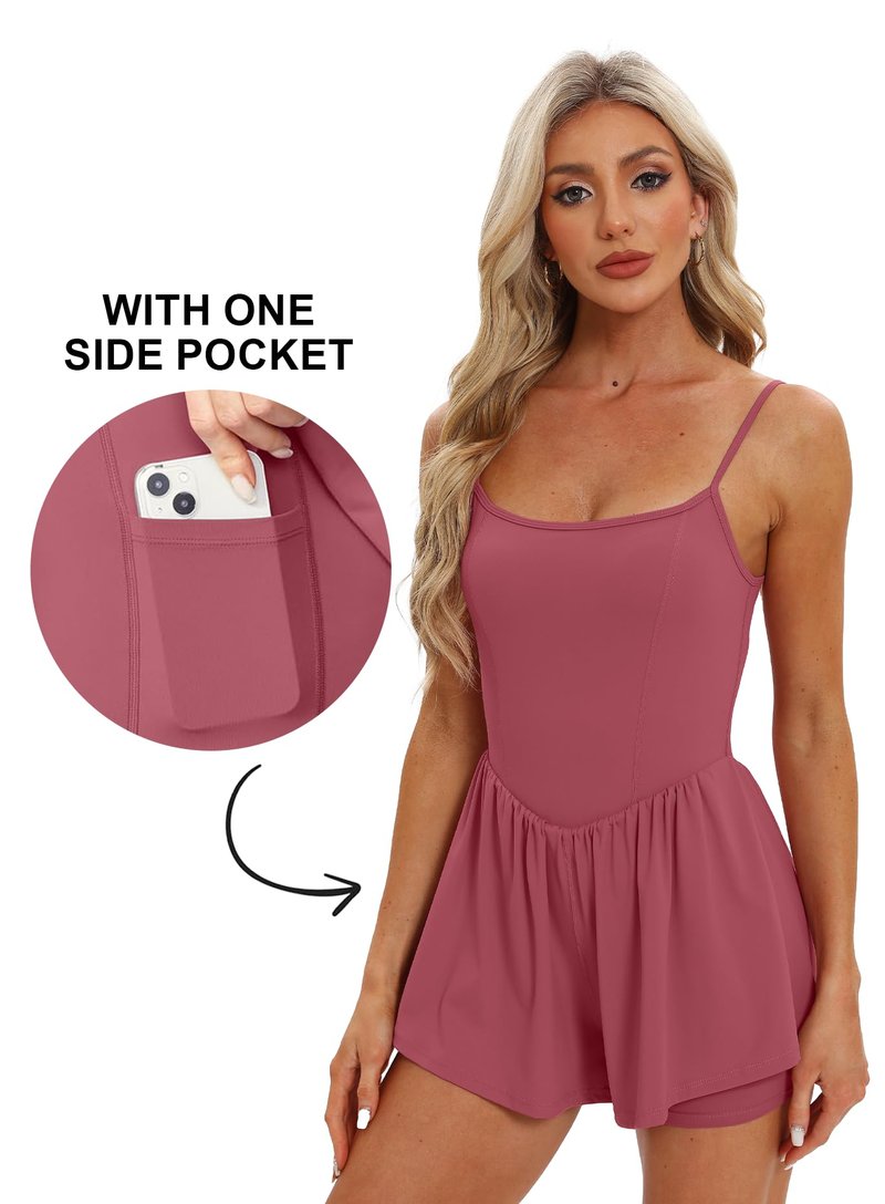 Beaully Womens Rompers Workout Sleeveless Shorts Jumpsuits Overalls with Pockets Summer Outfits Clothes 6110 Merlot M