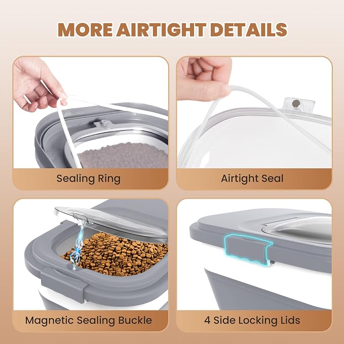 15-23 Lbs Airtight Dog Food Storage Container,Collapsible Dog Food Container with Lid,Wheels,Handle,Large Cat food storage Container with Scoop,Small Food Container for Dog Cat