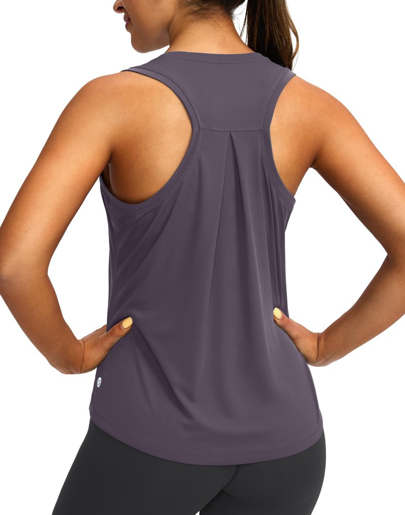 Women's Workout Tops Racerback Athletic Tank Tops Sleeveless Loose Fit Yoga Running Gym Shirts for Women(Purple Grey,L)