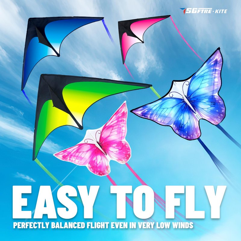 SGftre 3 Piece Set Butterfly Delta Octopus Kites for Kids and Adults，Easy to Fly for Outdoor Adults Children Line Kite for Kids Toy (3 Gradient Grassland+2 Butterfly, 5)