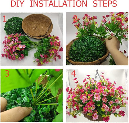Artificial Faux Hanging Plants Flowers Basket for Summer Autumn, Colorful Daisy Flowers Eucalyptus UV Resistant Look Real for Outdoor Outside Porch Decoration