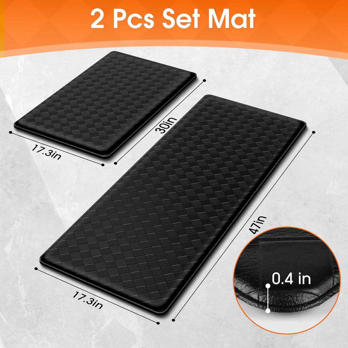 TranquilRelax 2-Piece Anti-Fatigue Kitchen Mats, Cushioned Non-Slip Waterproof Sink & Stove Floor Mats, Comfortable Standing Rug Set for Kitchen, Laundry & Entryway Black