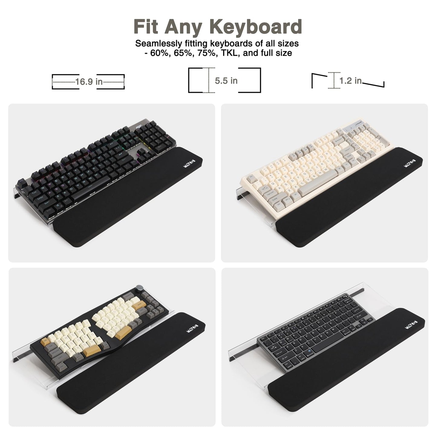 MAXECHO Acrylic Tilted Keyboard Riser Stand and Holder with Wrist Arm Rest Support Pad for Computer Desk Desktop, 16.9" Wide