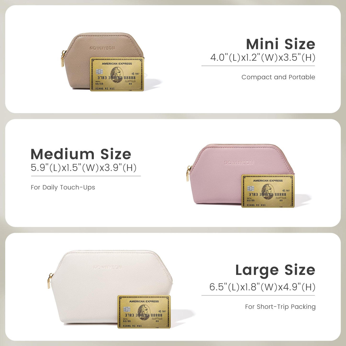 ROWNYEON Small Makeup Bag for Purse, Mini Portable Cosmetic Bags for Women, PU Leather Coin Purse Lipstick Cosmetic Accessories Organizer, Travel Makeup Pouch Zipper Pouch for Men Women