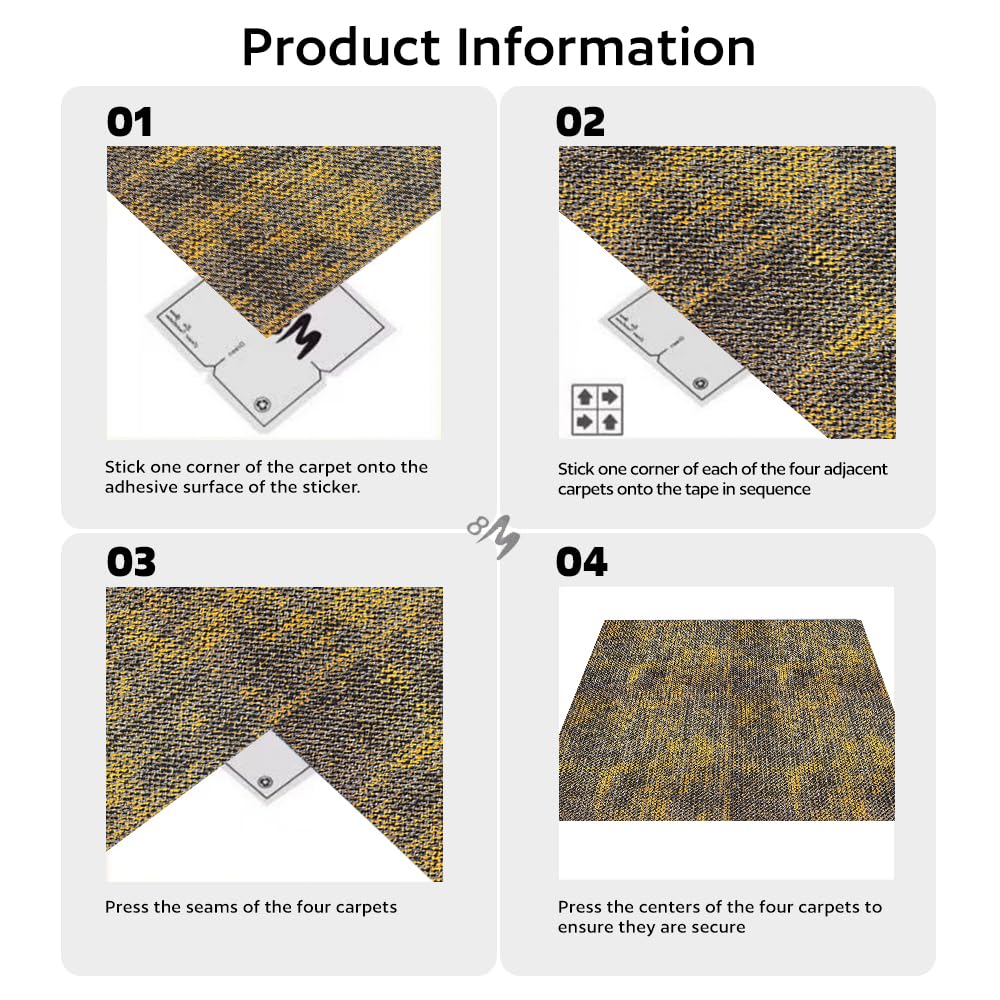 24 Carpets 20x20 inch Square Carpet Tiles, Reusable, Non Slip, Seamless Tiles, Suitable for Indoor and Outdoor use in bedrooms, Living Rooms, Offices, etc., Easy to DIY(Yellow Brown Stone pattern-02)