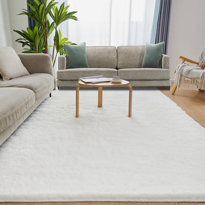 Puremy Fluffy White Rugs for Bedroom, 5x7 Plush Cream Area Rugs for Living Room, Non-Slip Shag Floor Carpet for Kids Room, Girls Room, Bedside, Playroom, Indoor Decor