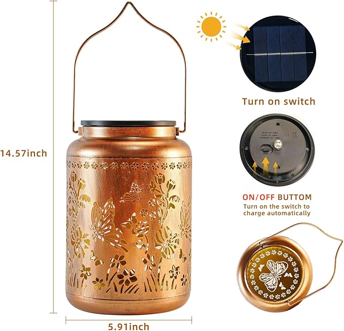 Butterfly Solar Lanterns Outdoor Waterproof, 14.6'' Large Lamps, Upgraded 2000mAH Battery, Metal Christmas Gift, Birthday Gifts for Women Mom Grandma, Garden Yard Patio Lawn Pathway Decor