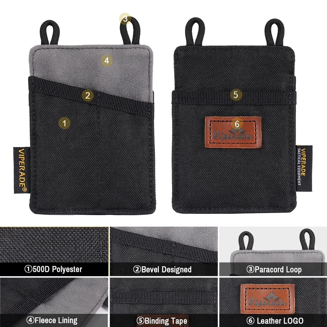 VIPERADE Slim EDC Pouch, Mini Pocket Organizer for Men, EDC Belt Organizer for Knife/Flashlight/Pen/Pry Bar/Mini Tools/Pocket Notebook (Small-Black)