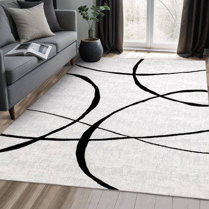 YIHOUSE 6'x9' Black and White Rug- Washable Area Rug for Living Room Bedroom, Large Modern Non-Slip Ultra-Thin Rug Home Decor,Curve,6x9ft