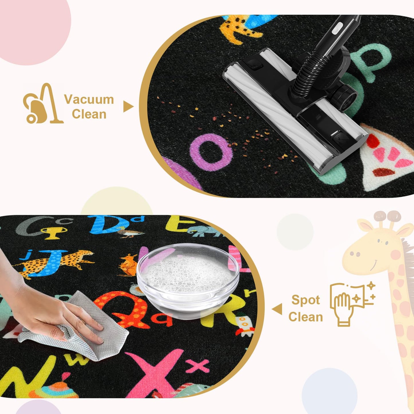 LIVEBOX 7'5" x 13' Black ABC Kids Classroom Carpet, Large Washable Alphabet Educational Learning Area Rugs for Classroom Elementary, Non-Slip Preschool Kids Teacher Rug for Kindergarten Daycare Baby