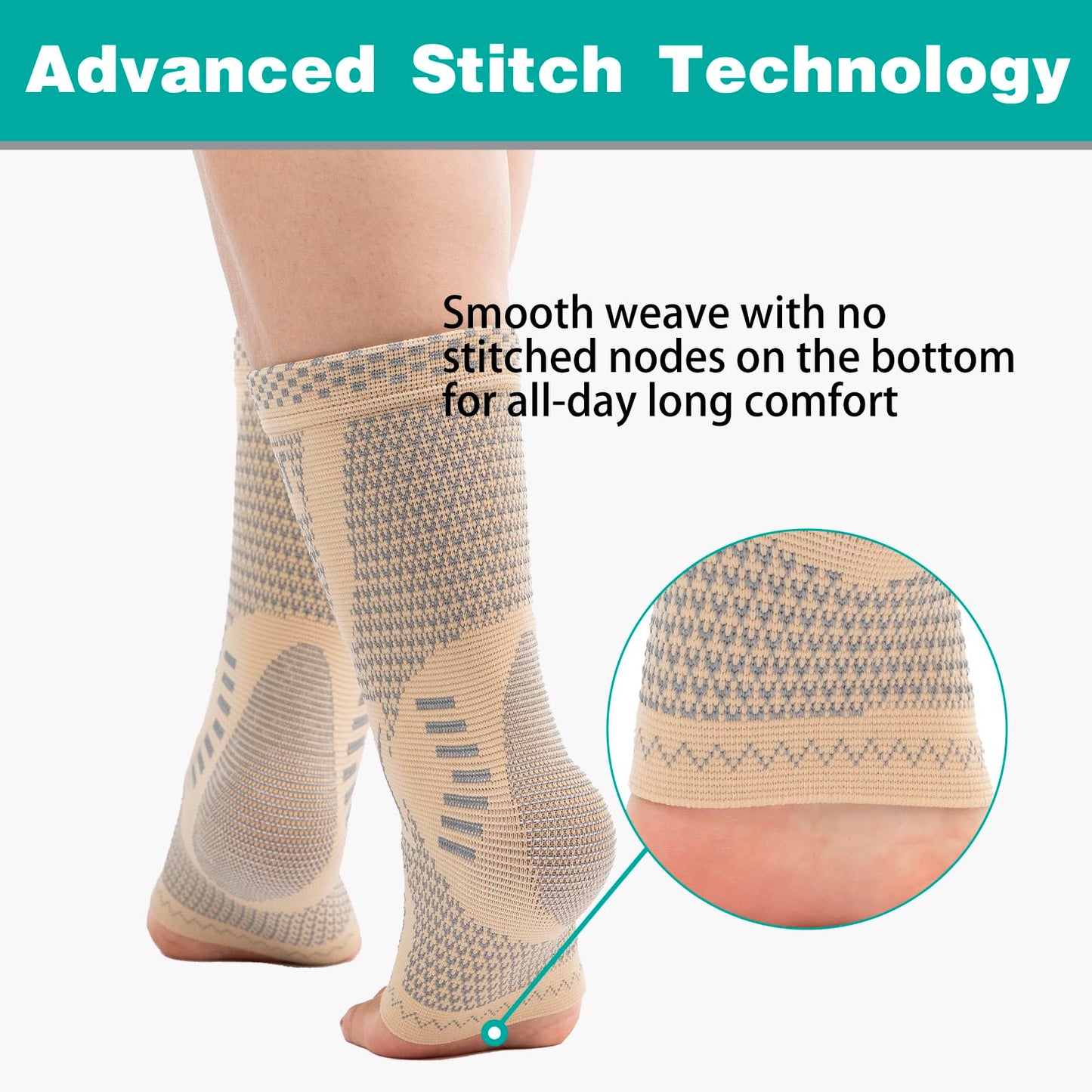 INDEEMAX Ankle Brace for Women & Men, Ankle Compression Sleeve Support Copper Infused Ankle Brace for Sprained Ankle, Plantar Fasciitis Sports, Achilles Tendonitis Pain Relief, Skin Silver, S