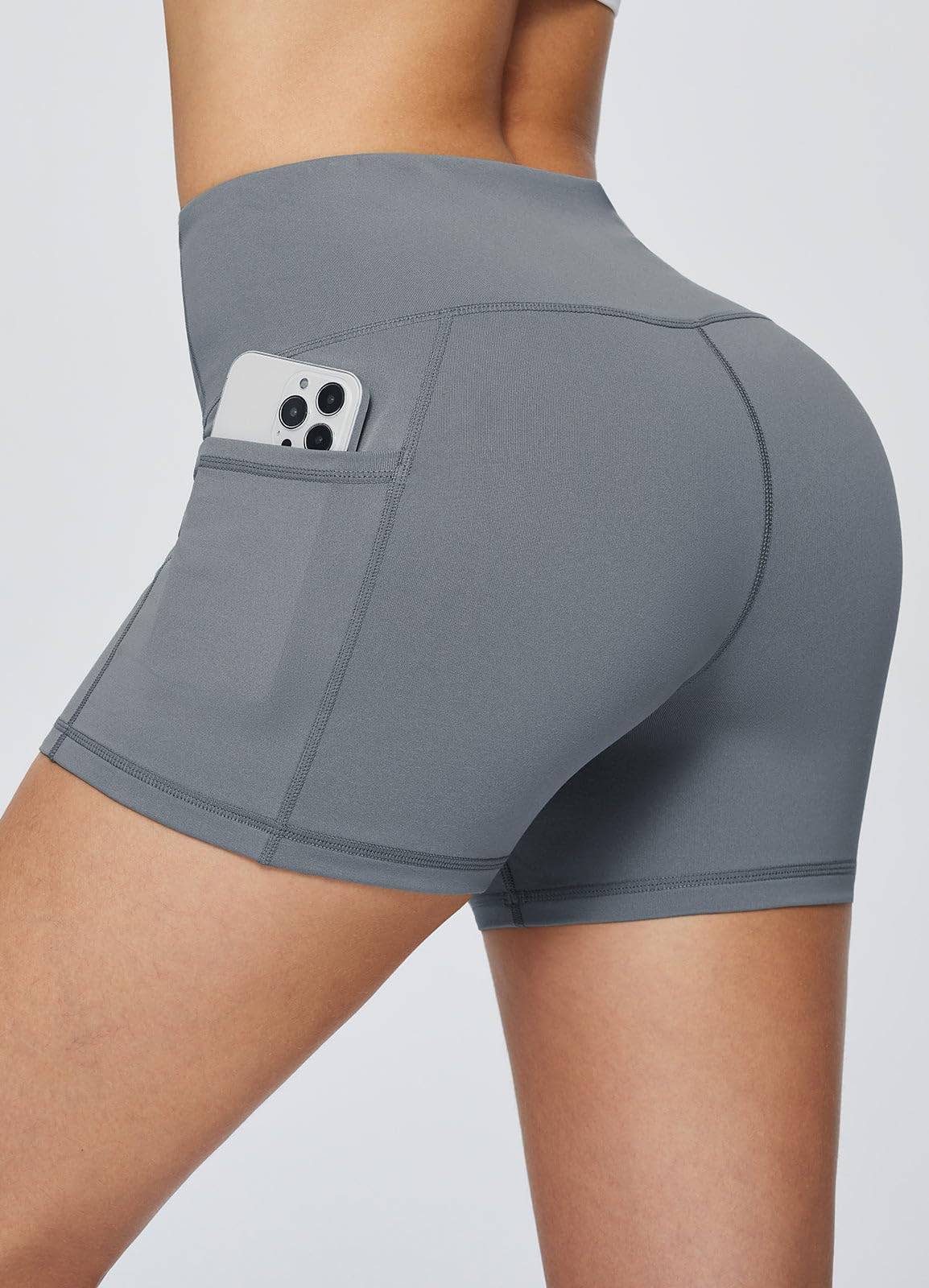 baleaf Gym Workout Shorts Women 3" Biker Yoga Spandex Running Volleyball Tummy Control Compression Short with Pockets Grey S