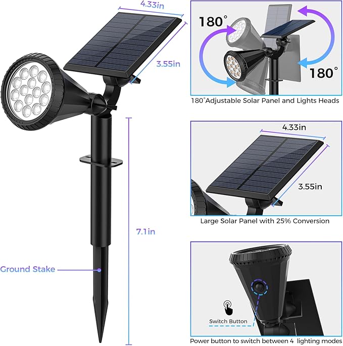 Solar Color Changing Lights Outdoor Waterproof, 7 Modes/8 Pack Halloween Christmas Multicolor RGB Solar Spot Lights, 180° Adjustable Solar Powered Landscape Spotlights for Outside Yard/Garden