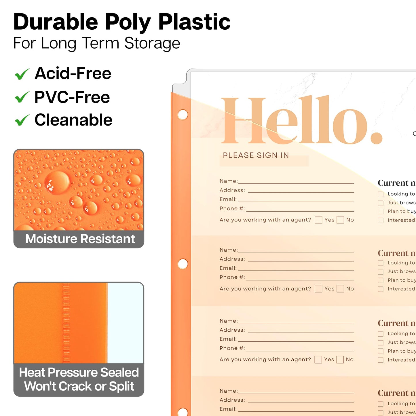 Dunwell Plastic Binder Pocket 3 Hole Punched (3 Sets, 15 Count) Slash File Jackets for 8.5x11 Paper, Project Sleeves for 3 Ring Binder, No Tab, 5 Color Dividers with Front & Back Pockets