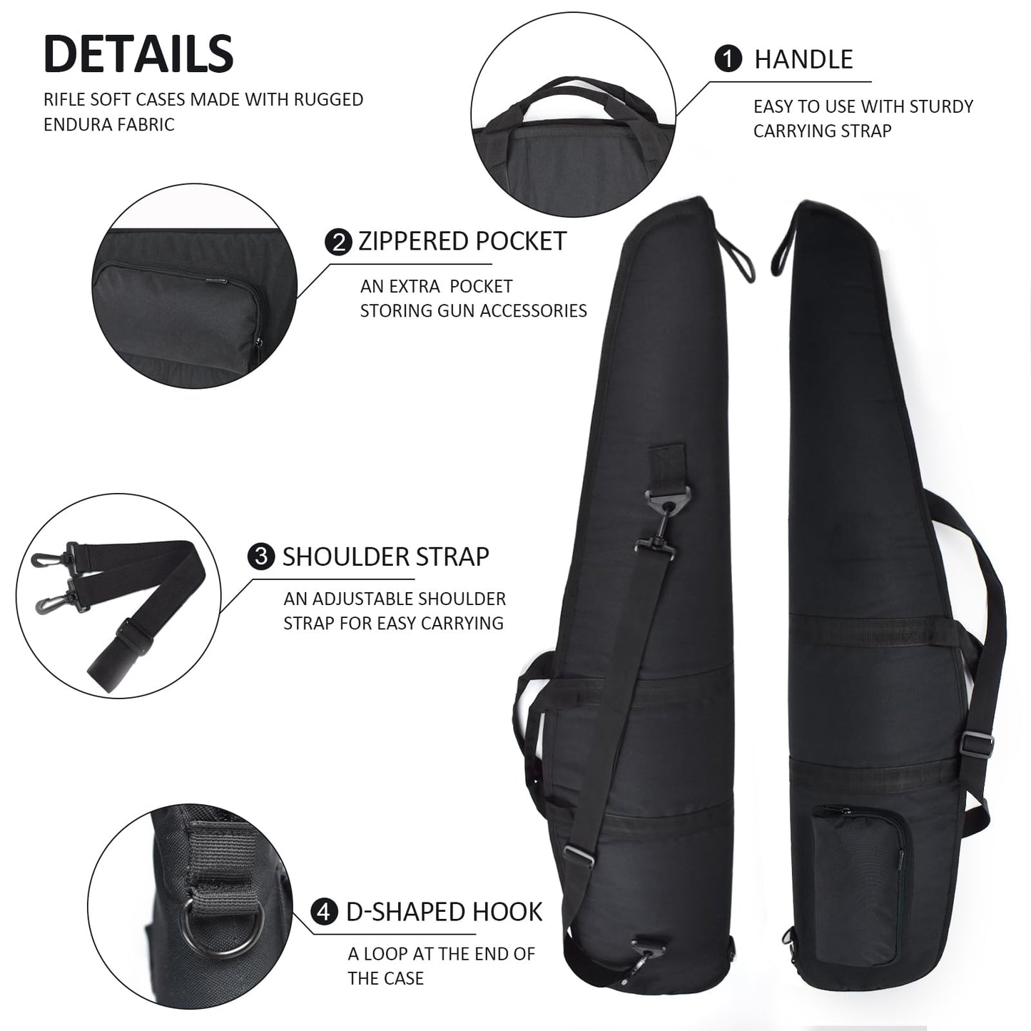 AUMTISC Soft Rifle Case 41/45/49 Padded Shotgun Gun Bag for Storage Scoped Rifles with Zippered Pocket, Detachable Shoulder Sling (Black-44''-Fits Rifles Up To 41'')