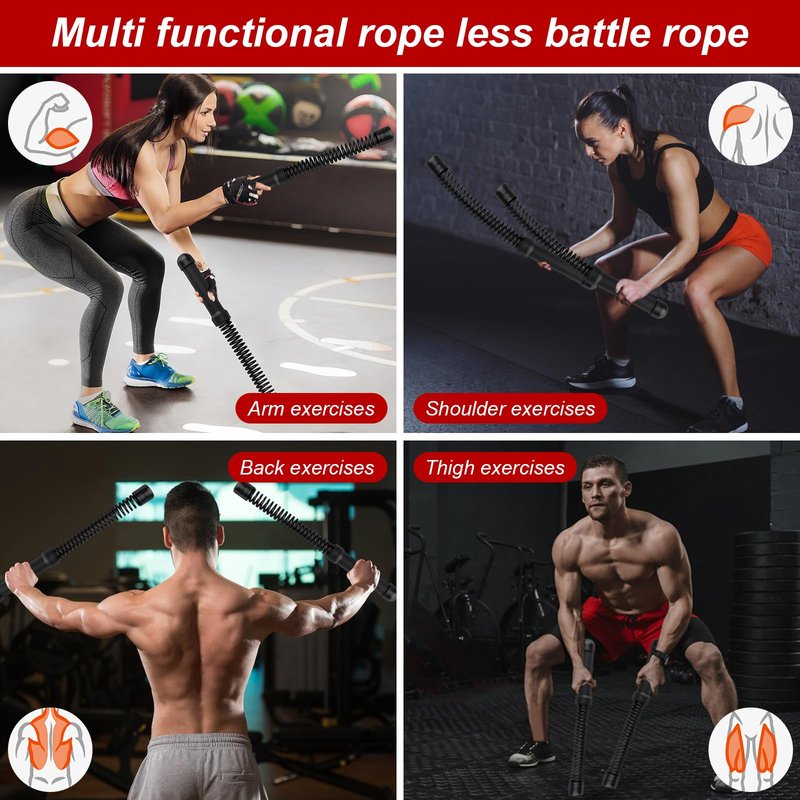 Ropeless Battle Ropes for Home Gym with Non-Slip Gloves, 2Pcs Portable Cordless Home Gym Equipment，Weighted Ropeless Battle Ropes for HIIT Workouts, Cardio, Muscle Training (Black)