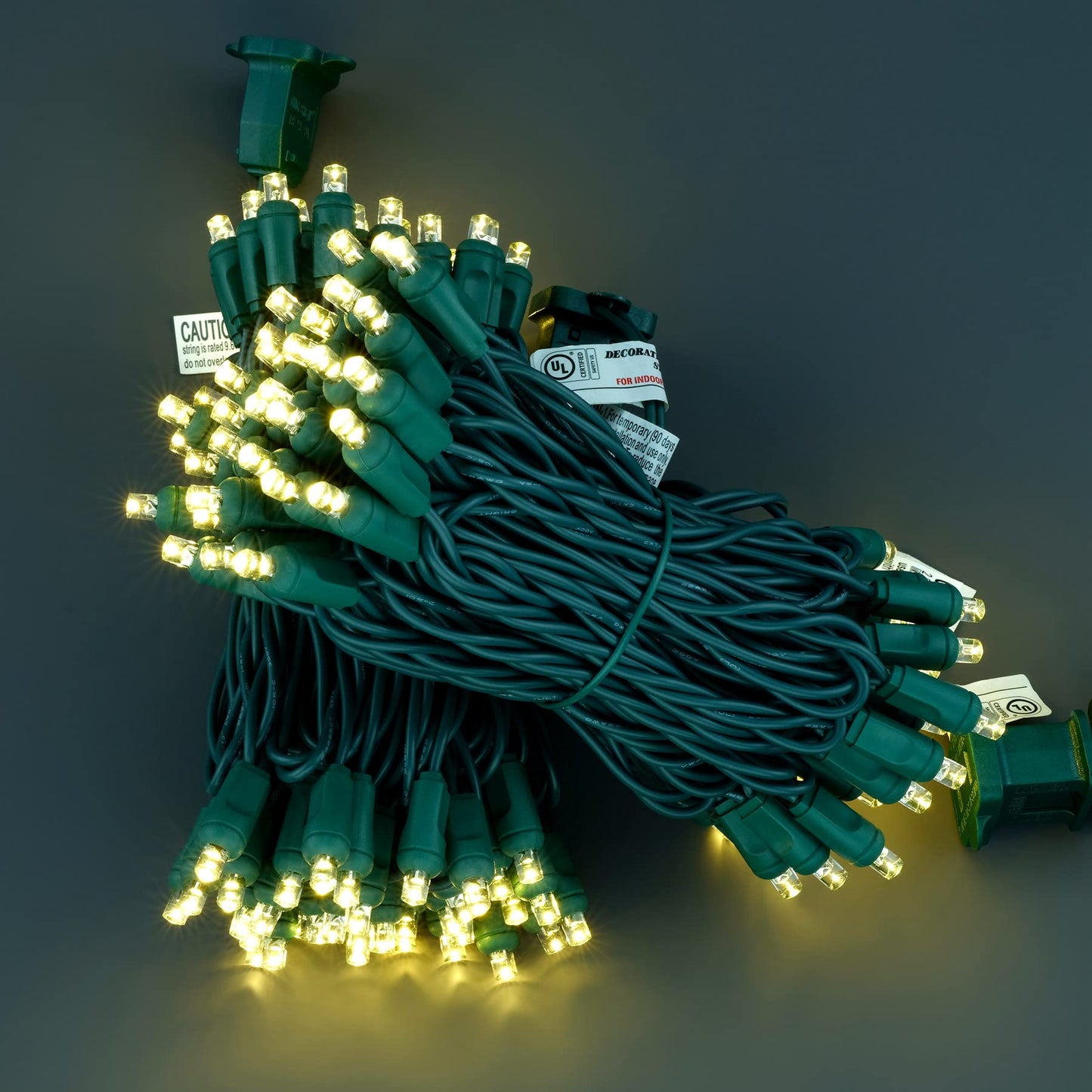 YULETIME 140 Warm White Christmas Lights, 2-Set 24 ft 70 One-Piece 5mm LED