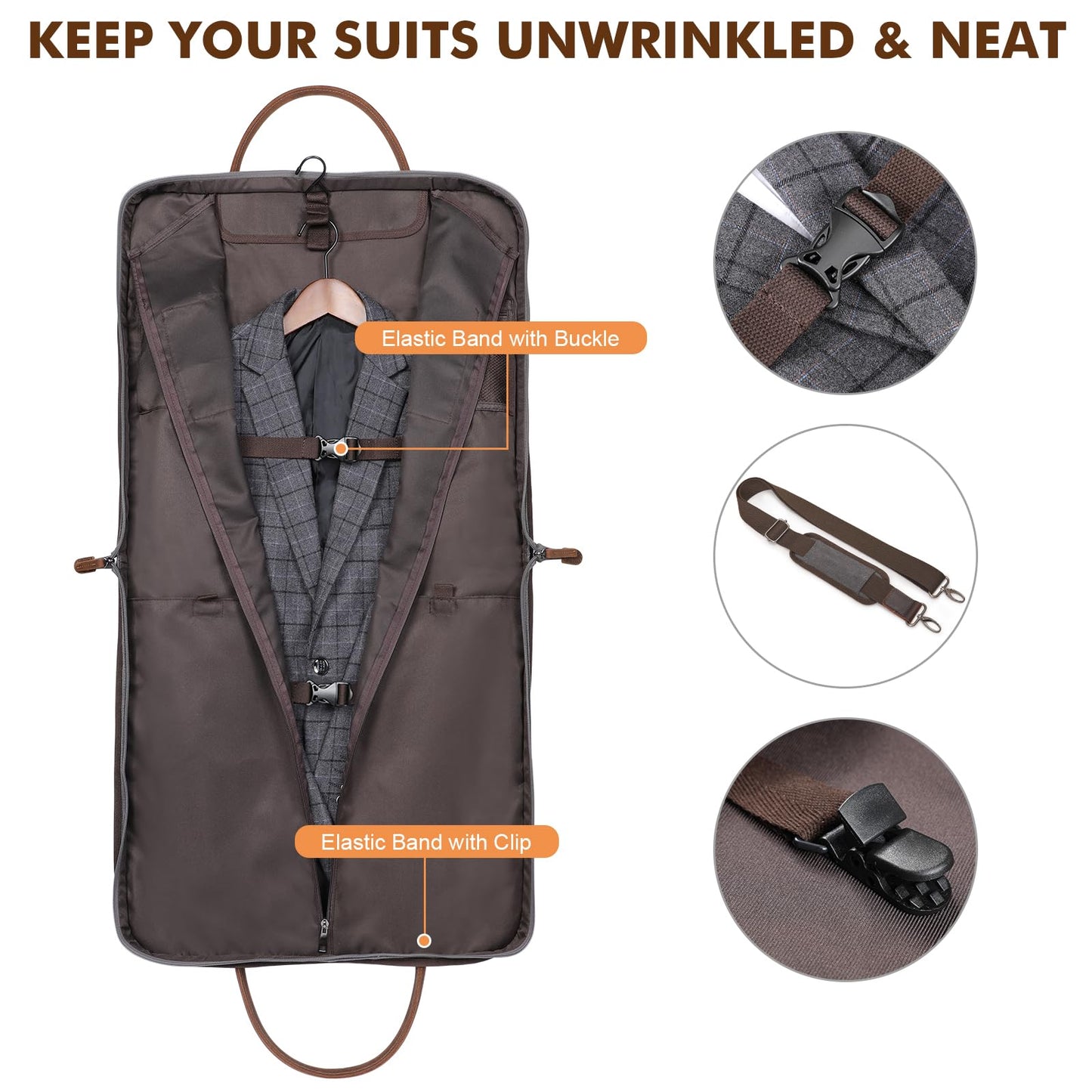 S-ZONE Carry On Garment Bag for Business Travel Canvas Leather Men Women Suit Cover