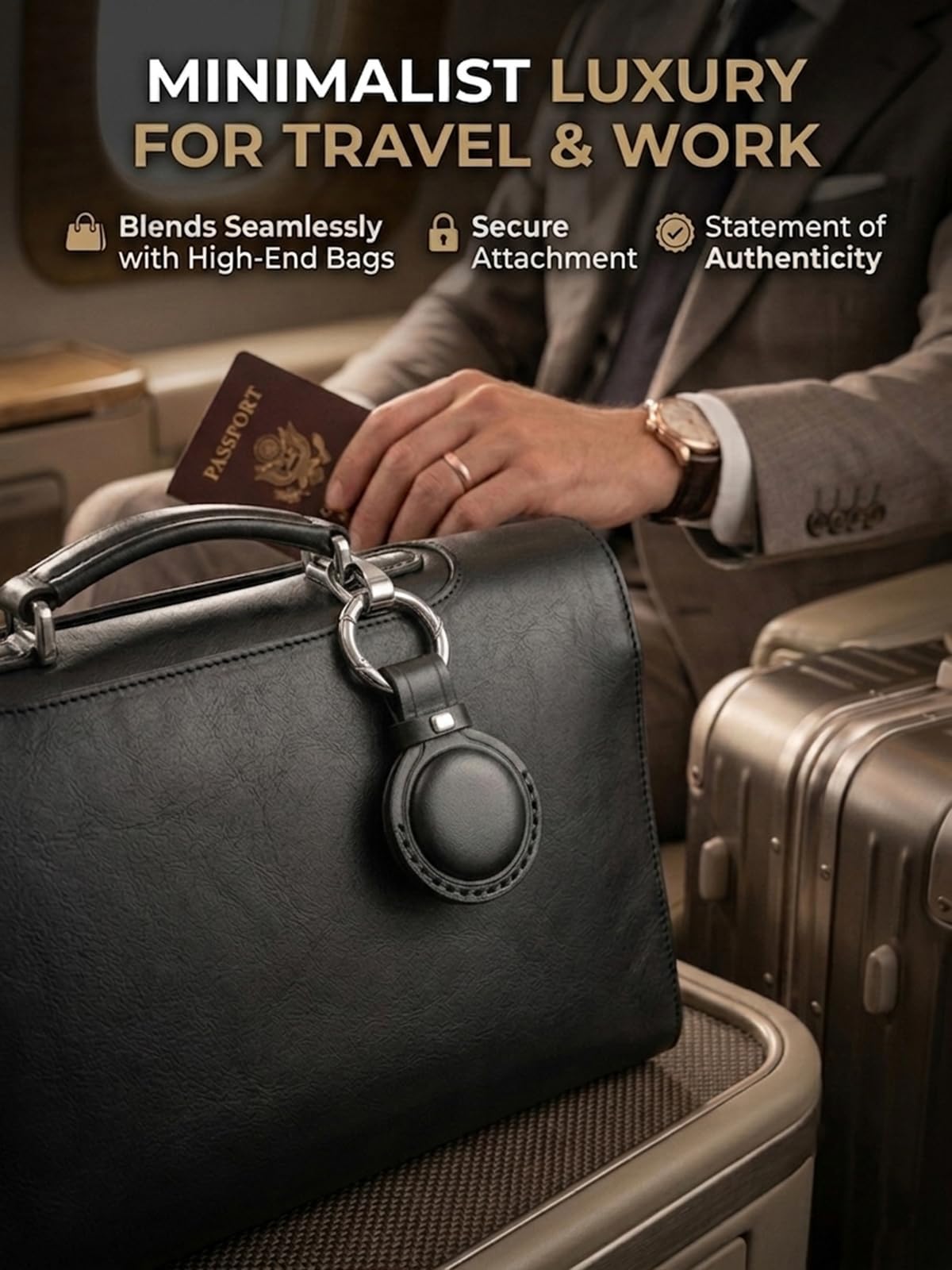JusBumio Handcrafted Full Grain Veg-Tanned Leather Holder Compatible with Apple AirTag 2nd & 1st Gen, Full-Wrap Secure Keychain Case, Discreet Leather Air Tag Keychain for Keys, Bags & Luggage