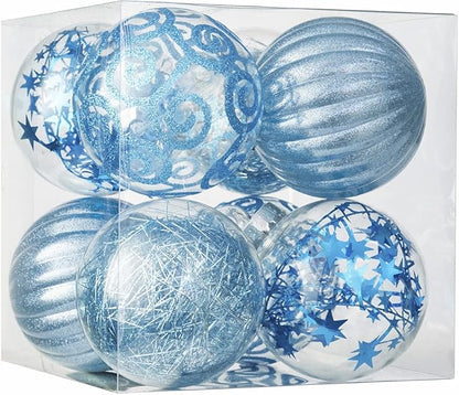 XmasExp 8ct Christmas Ball Ornaments Set -Large Clear Plastic Shatterproof Xmas Tree Ball Hanging Baubles Stuffed Delicate Glittering for Holiday Wedding Xmas Party Decoration (100mm/3.94",light blue)