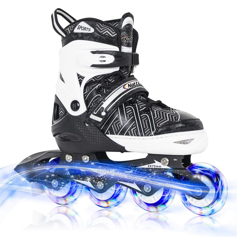 Nattork Adjustable Inline Skates for Kids Boys & Girls, Blue Black Red with Light up Wheels, Youth Blade Roller Skating for Beginners Ages 3-15