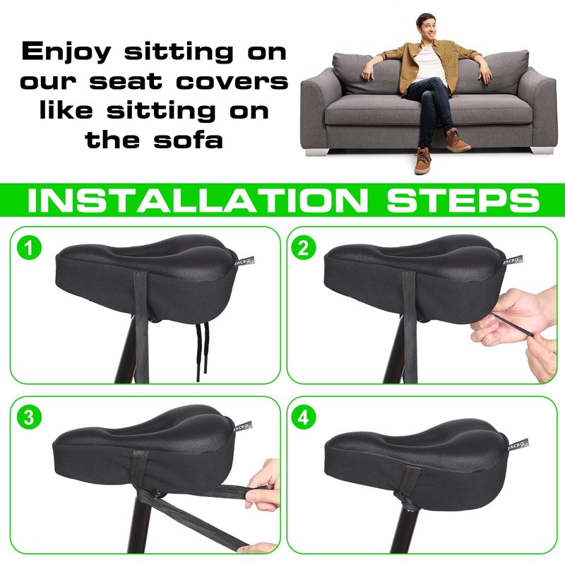 Zacro Bike Seat Cushion - Gel Padded Cover for Men Women Comfort, Extra Soft Exercise Bicycle Compatible with Peloton, Stationary or Cruiser Seats